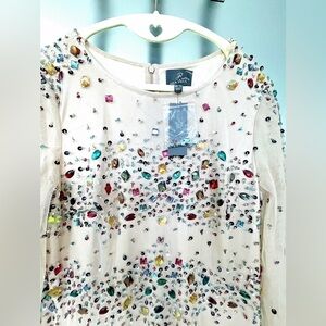 NWT Adrianna Papell Multicolor Beaded Nude Gown